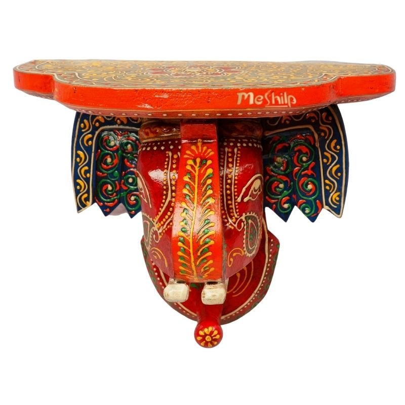 Multi Color hand Embossed Elephant Face Wall Shelf
