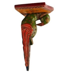 Multi Color Hand Embossed Parrot Bird Wooden Wall Shelf