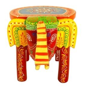 Hand Embossed Multicolored Decorative Elephant Stool