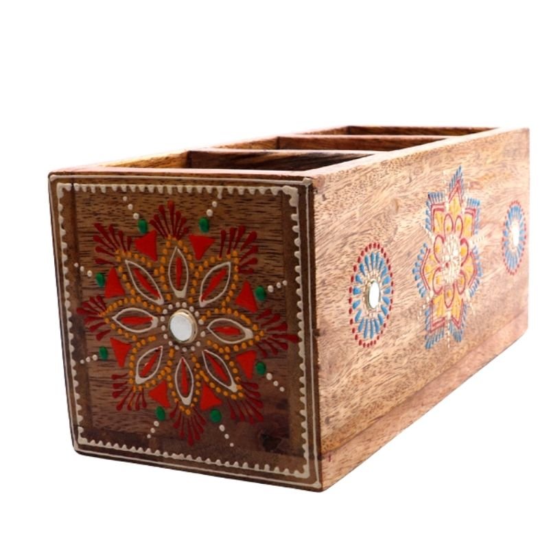 Mango Wood hand Painted Knifes/ Spoon Holder