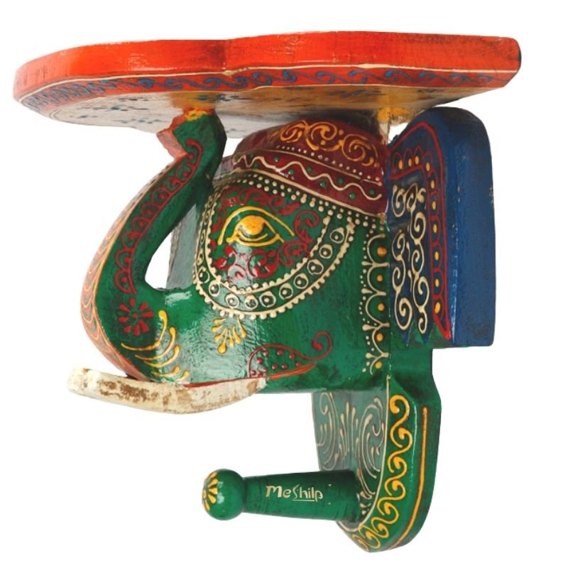 Multi Color hand Embossed Elephant Face Wall Shelf
