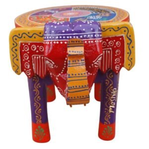 Hand Embossed Multicolored Decorative Elephant Stool