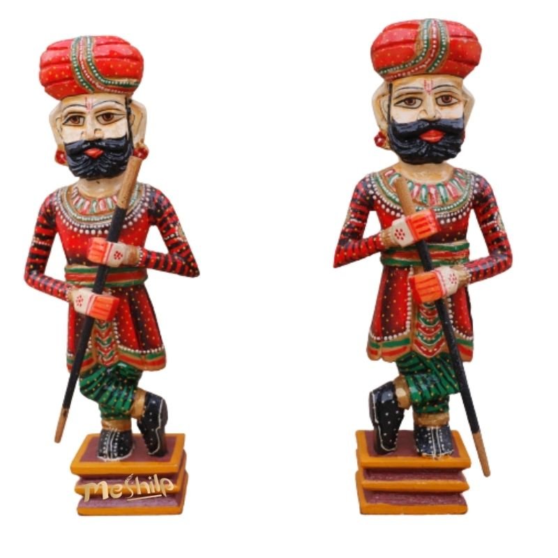 Decorative Hand Painted & Embossed Wooden Chowkidar