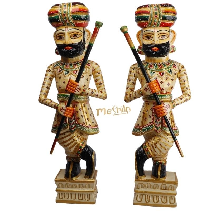 Decorative Hand Painted & Embossed Wooden Chowkidar