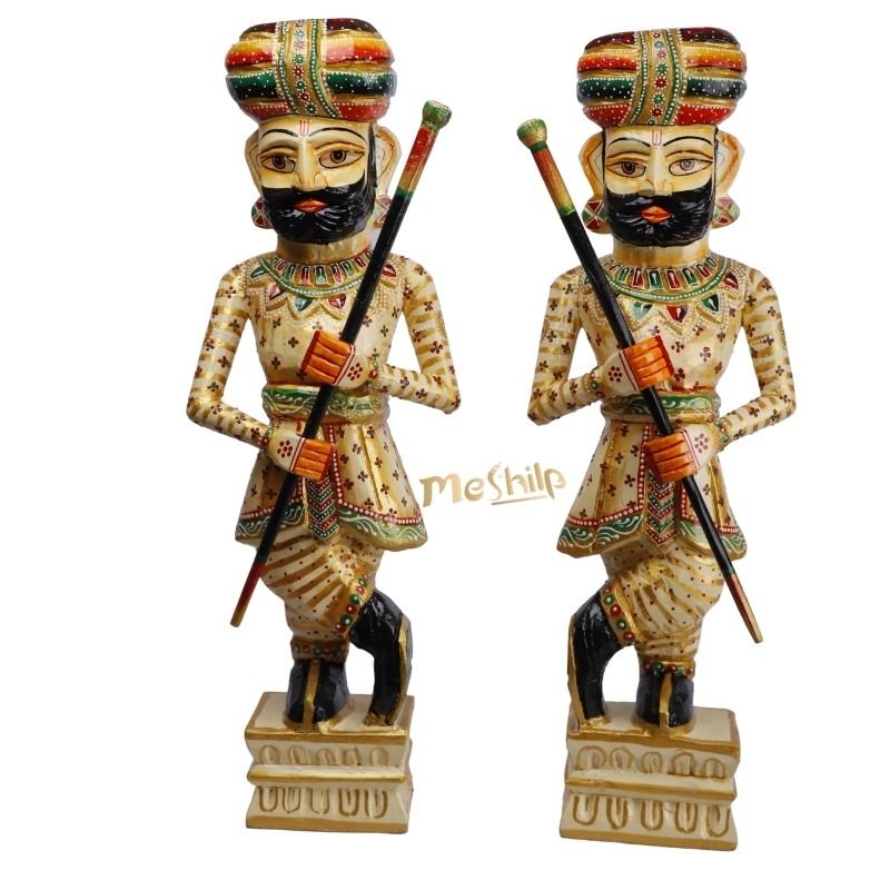 Decorative Hand Painted & Embossed Wooden Chowkidar