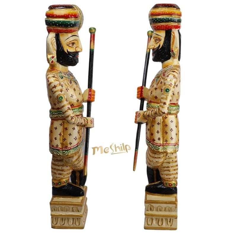 Decorative Hand Painted & Embossed Wooden Chowkidar