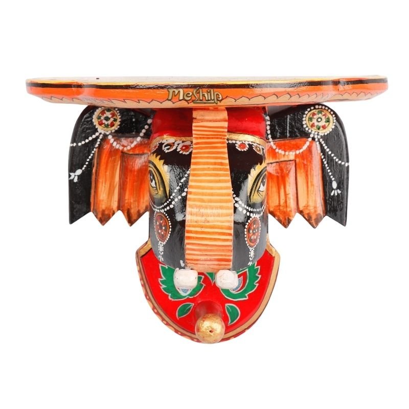 Multi Color hand Embossed Elephant Face Wall Shelf