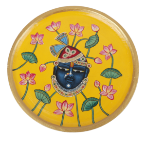 Wooden Hand Painted Decorative Lord Krishna  Painting  Wooden Plate